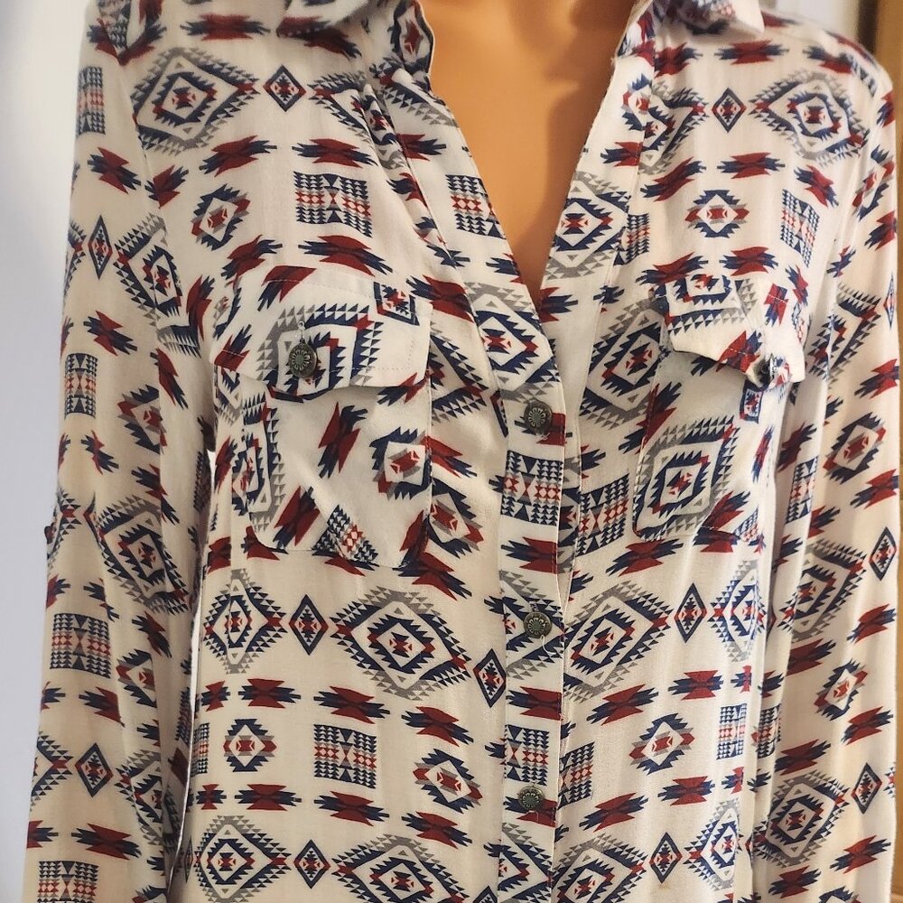 Tasha Polizzi Western Shirt dress w/southwestern pattern. Small.  Multi color